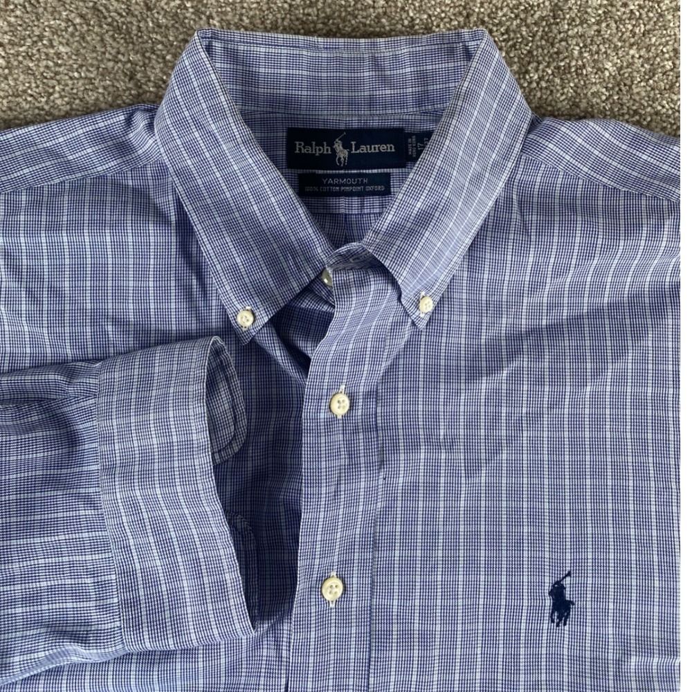 Polo Ralph Lauren Yarmouth Mens 17 36/37 Blue Check Pinpoint Oxford Shirt XXL